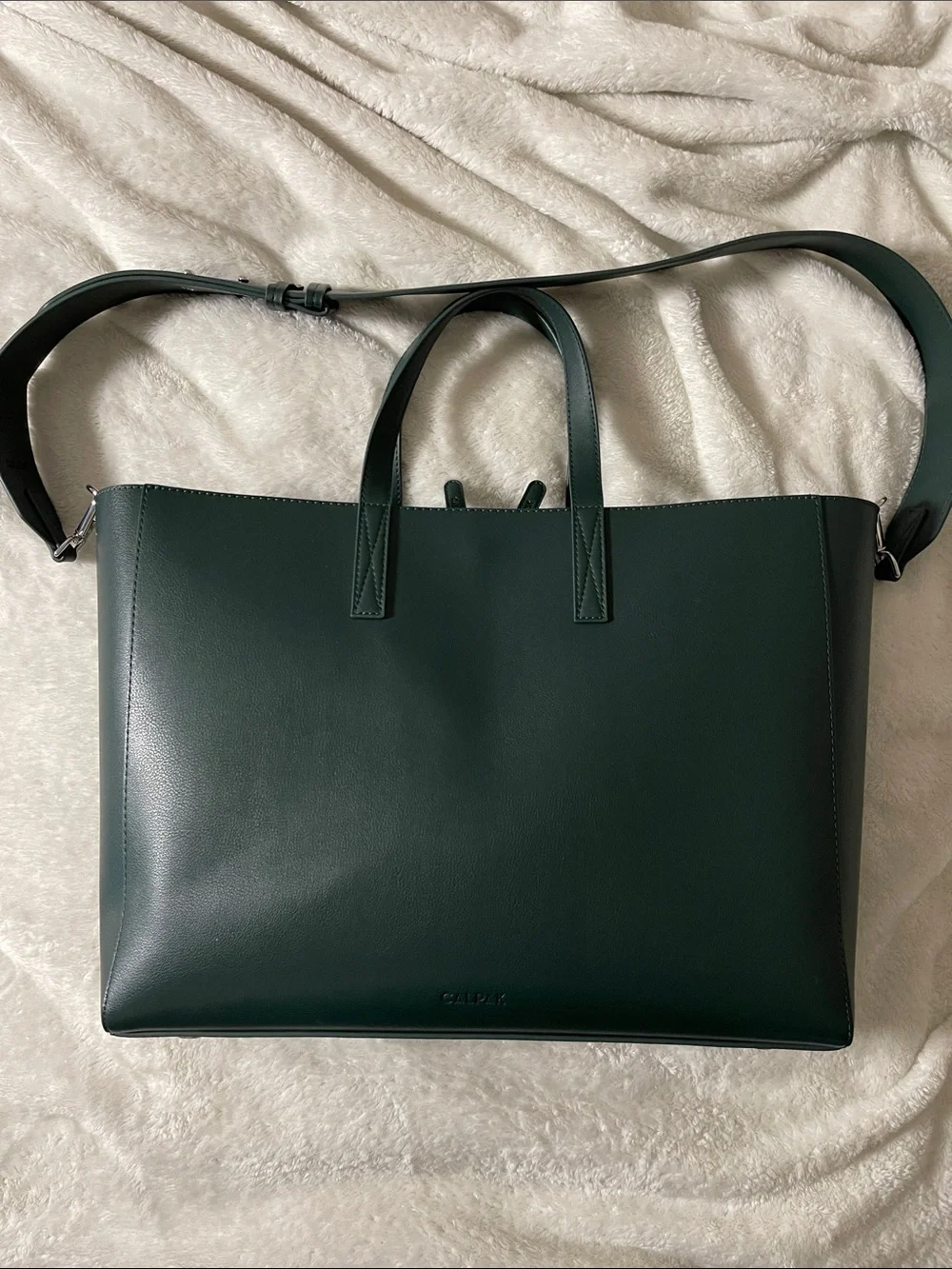 Calpak Haven Dark Green Embossed Leather Travel Laptop Bag